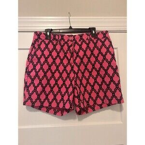Crown & Ivy Pink Navy Blue Boyfriend Chino Cotton Shorts Size 14 W Plus Curvy